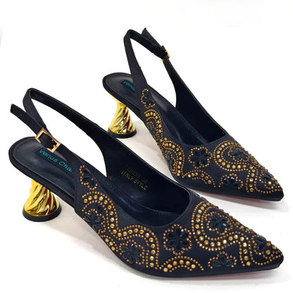 Elegant Rhinestone Pointed-Toe Pumps With Matching Bag Set Large Capacity Bag for Women's Party High Heels