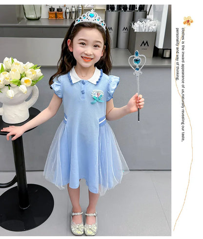 Girls Summer Princess Style Polo Dress Kids Casual Short Sleeve Lapel A-Line Dress Toddler Baby Girls Party Holiday