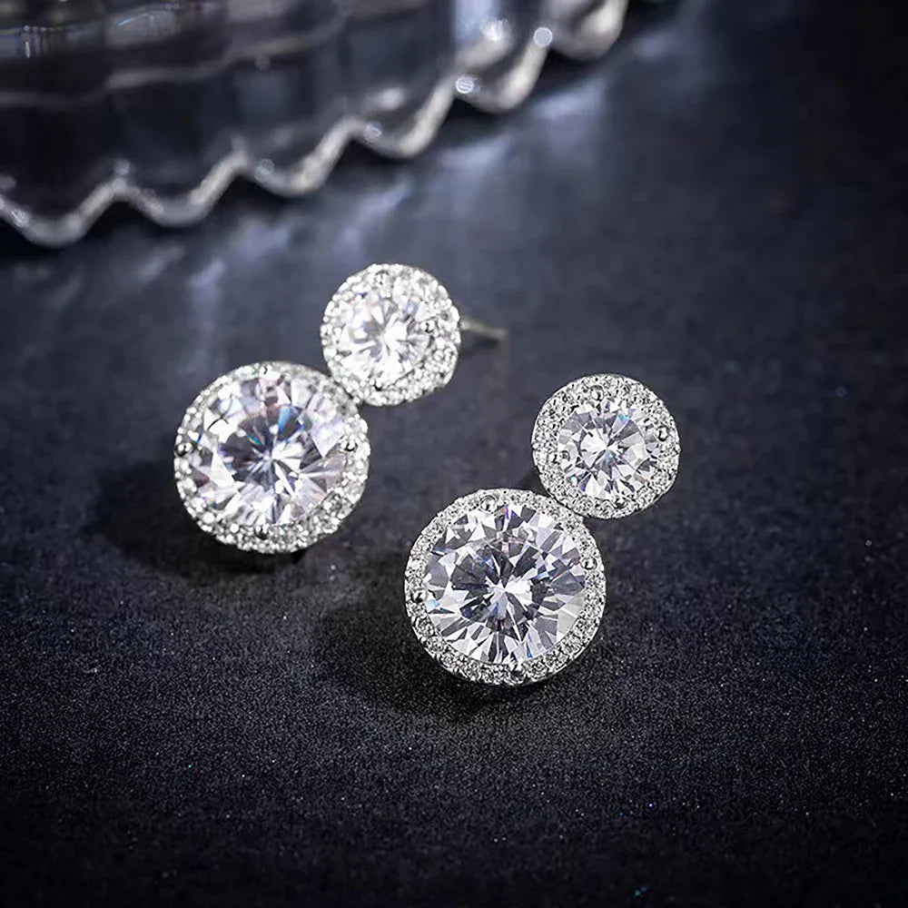 5cttw Moissanite Drop EarringsCertified Certificates 925 Sterling Silver Double Round Cut Halo Diamond Stud Earring for Women