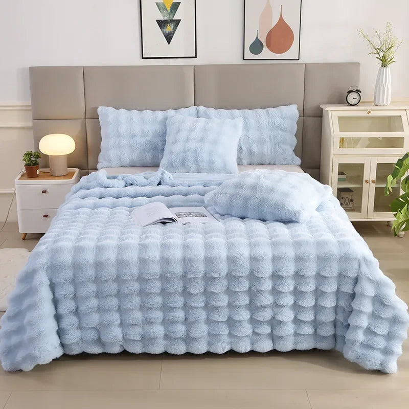 Super Soft Bubble Rabbit Velvet Blankets Multi Purpose All Seasons Air Conditioning Plush Blanket Solid Sofa Cover for Home
