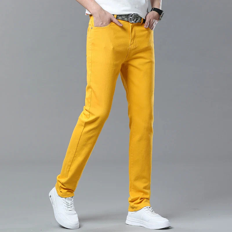 Straight Fashion Men's Jeans Solid Color Casual Business Stretch Washed Denim Trousers Breathable Streetwear Trendy Male Pants