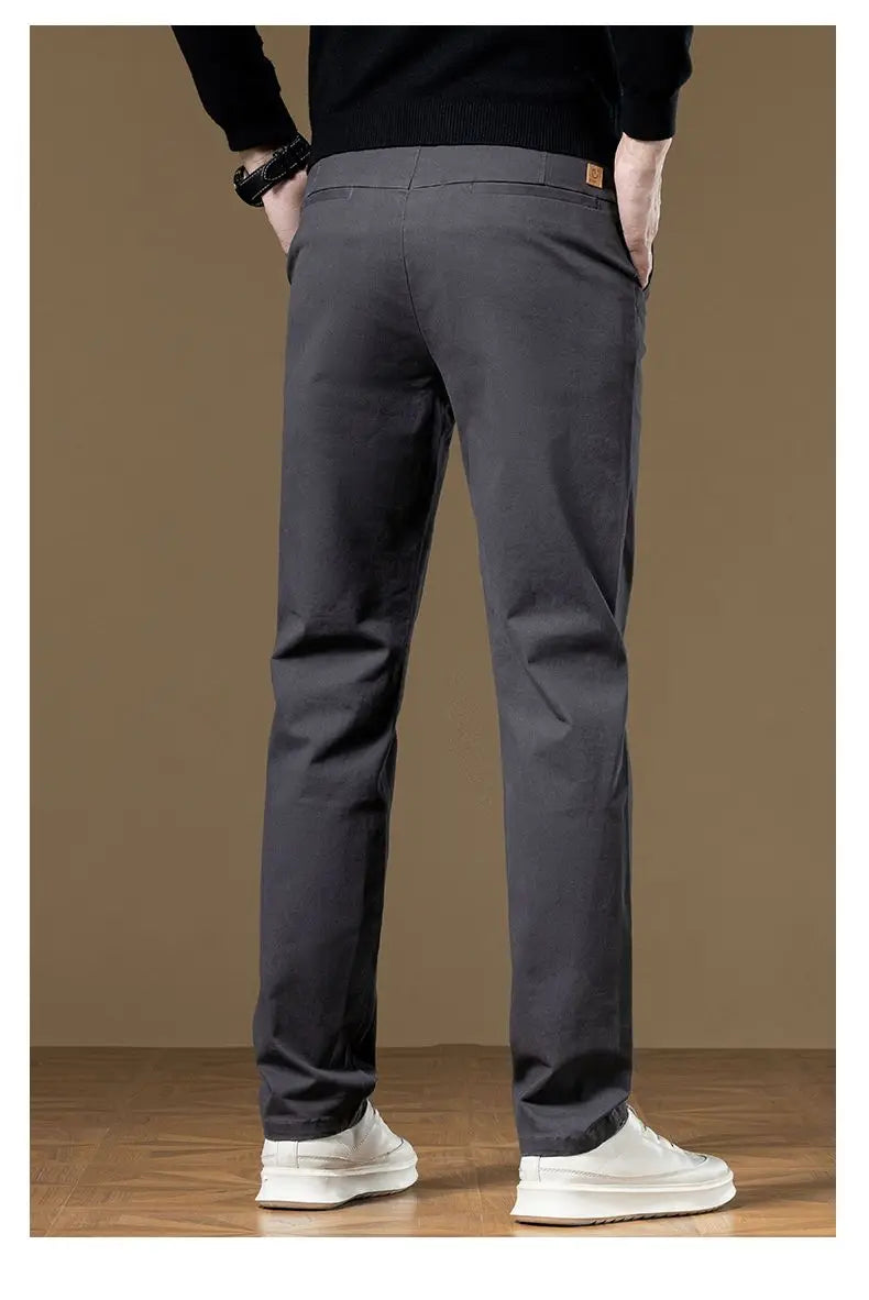 Classical Men's Casual Pants Straight Leg Elastic Solid Color Business Trousers Fashionable Soft Comfortable  Clothes Long Pants