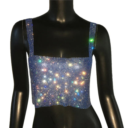 2025 Glitter Nightclub Backless Rhinestone Tank Top Women Sexy Metal Crystal Diamonds Sequined Night Club Party Wear Crop Top