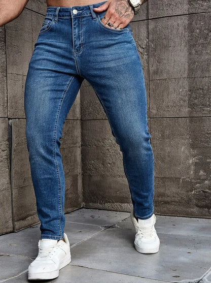 Men's Casual Slim Fit Stretch Denim Jeans Fashion Skinny Blue Jeans Male High Waist Streetwear Denim Pants for Daily Wear