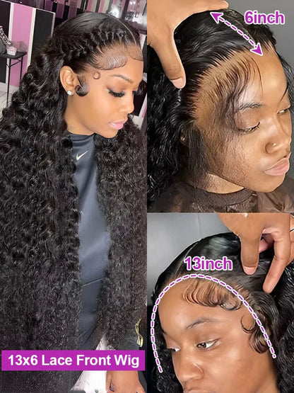 40 46 Inch Deep Wave Lace Frontal Wig 13x4 13x6 Hd Transparent Curly Human Hair Lace Front Wigs For Black Women Water Wave Lace Wigs Pre Plucked Baby Hair 300 High Density Brazilian Human Hair