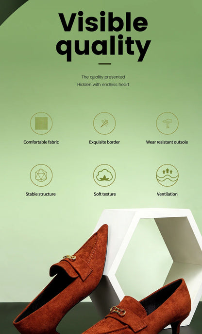 Woman's Heel Shoes New Retro Suede Women's Shallow Mouth Pointed Shoes Girls Business Low Heel Le Fu Shoes