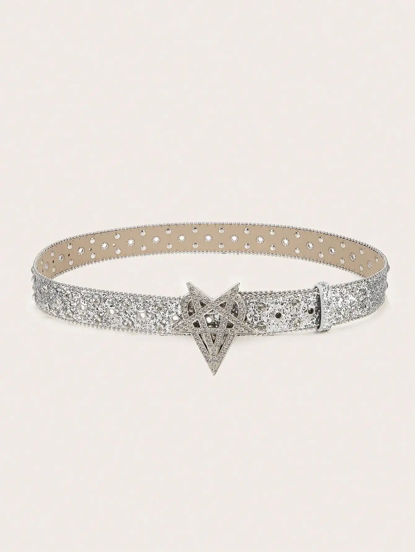1pc Men's Y2K Punk Six-pointed Star Rhinestone Buckle Glitter Rhinestone Belt, A Versatile Belt To Match Jeans