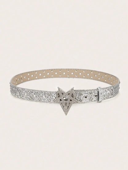 1pc Men's Y2K Punk Six-pointed Star Rhinestone Buckle Glitter Rhinestone Belt, A Versatile Belt To Match Jeans