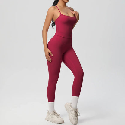Halter Yoga Top Set Fitness Gym Suit Training Sleeveless Sport Gym Tops Crossover Back Sports Underwear  Tummy Control Slimming