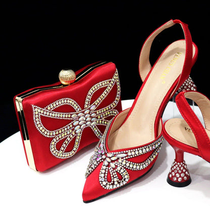 Yellow Classy Bowknot Pointed Toe Women's Shoes High Heel Elegant Sandals Shallow Mouth Shoes Bag Set Women