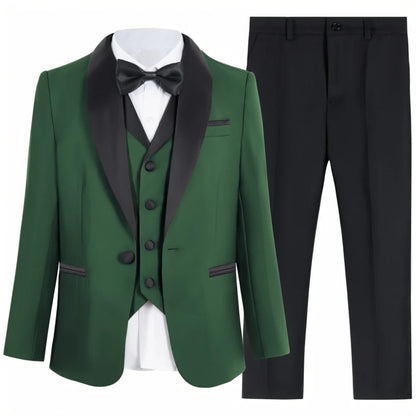 High Quality Boys Formal Suit 4 Pieces Green Party Dresswear for Kids Toddler 3-14 Years Jacket Pants Vest Bowtie Fast Shipping