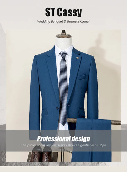 High Quality Men's Suit Slim Fit Solid Color Suit Formal Business Office Single Breasted Coat Pants 2 Pieces Set