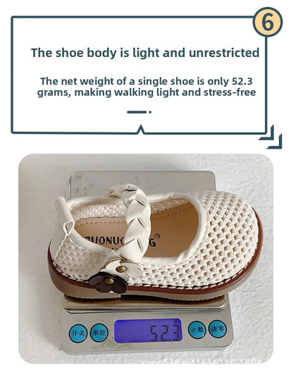Girls Walking Shoes Lace Mesh Bows Kids Princess Shoes Non-slip Shiny Sequins 2025 New Children Flat Shoes Soft Sole Non-slip