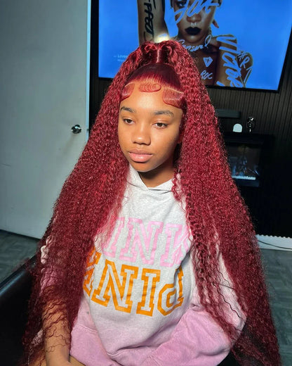 99J Burgundy Lace Front Wigs Human Hair 13x6 Deep Wave HD Lace Frontal Wigs Pre Plucked Human Hair Curly Wigs for Women 36 Inch