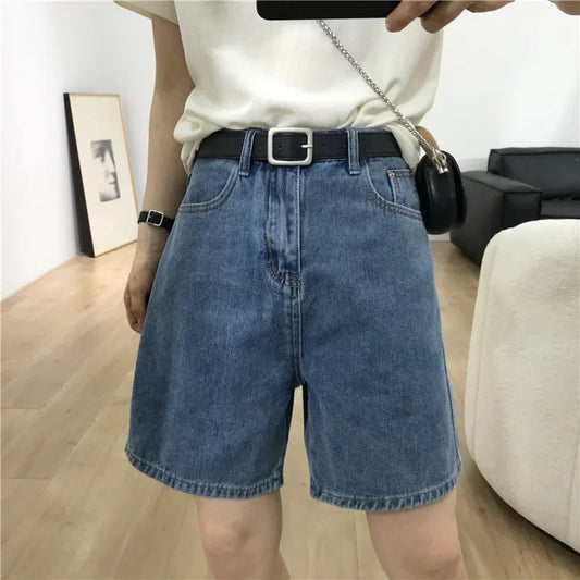 Summer Thin Denim Five-Point Shorts Women's Casual Straight Leg Loose Slimming Riding Pants Trendy Mid-Length Jeans