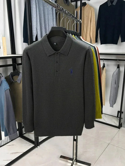 High quality luxury knitted long sleeve T-shirt men's autumn new designer brand Pony embroidery fashion Paul classic polo shirt