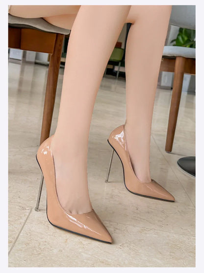 European And American Fashion Single Shoes European Station Pointed Toe Metal Thin Heel Elegant Women's Shoes High Heels Simple