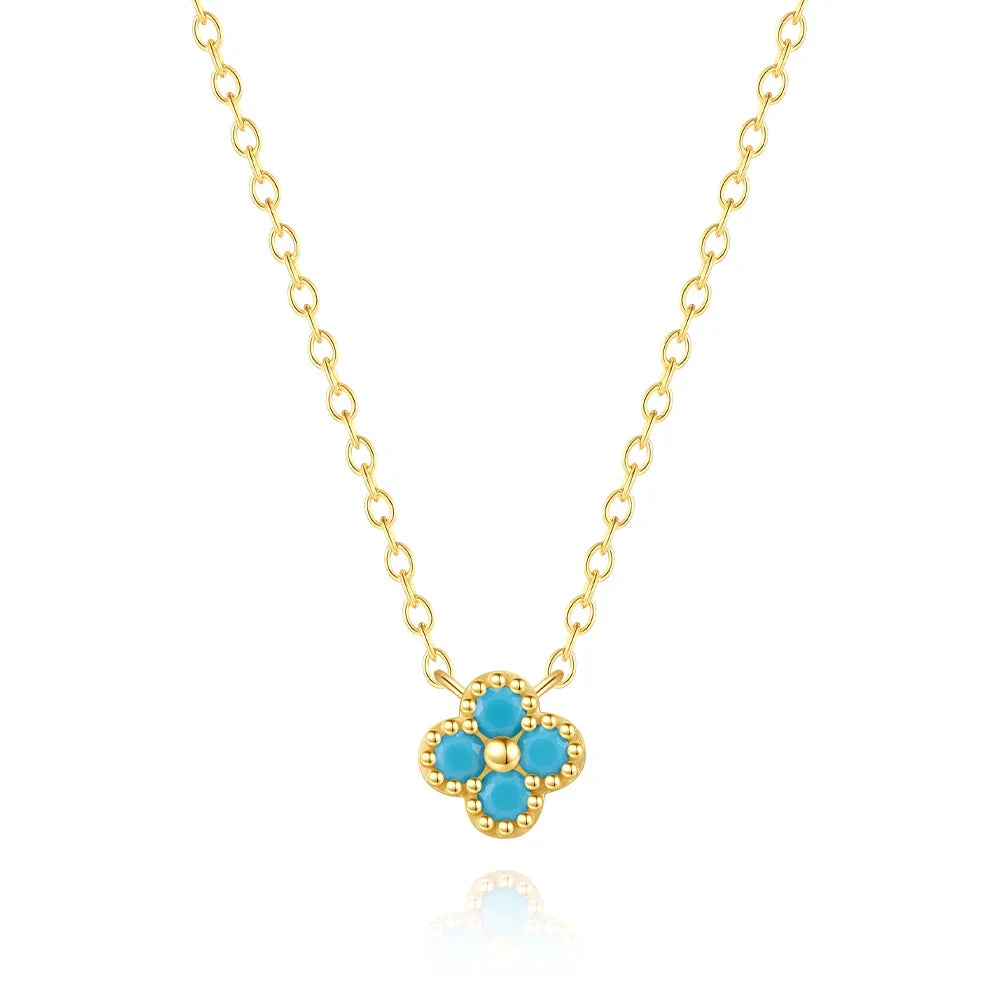 100% 925 Sterling Silver Turquoise Crystal Petal Patter Pendant Necklaces For Women Delicate Wedding Jewelry Collar Mujer