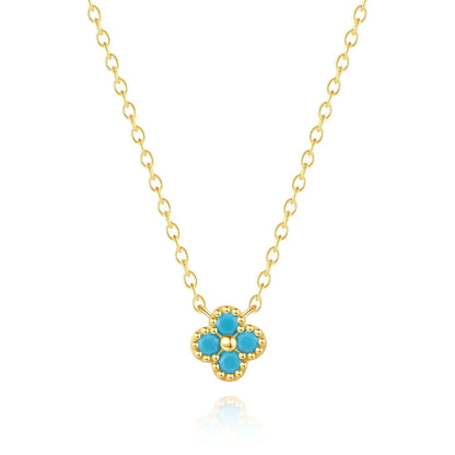 100% 925 Sterling Silver Turquoise Crystal Petal Patter Pendant Necklaces For Women Delicate Wedding Jewelry Collar Mujer