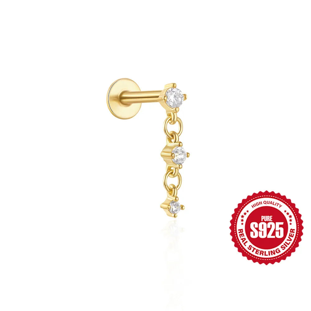 1PC Four Pointed Star Moon Tassel Lotus Cartilage Spiral Puncture 925 Sterling Silver Stud Earring For Women Ins Earring