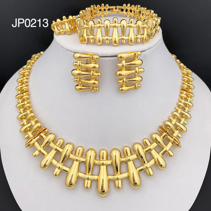 Women Necklace Earrings Bracelet Ring Jewelry Set Luxury Design Dubai 18K Gold Plated Wedding Party Jewellwey Gift