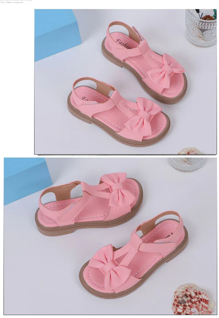Kids Fashion Girls Sandals New Bow Versatile Open-toe Breathable Simple Platform Casual Shoes Hook Loop Princess Shoes