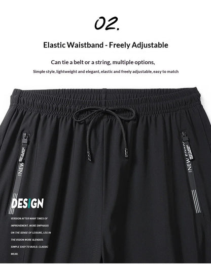 Men's Ice Silk Quick Dry Pants Lightweight Breathable Casual Trousers Elastic Waist Drawstring Sports Pants with Zipper Pockets