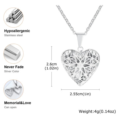 Light Heart Locket Pendants for Women Men Openable Photo Frame Glossy Stainless Steel Necklaces Family Love Collar
