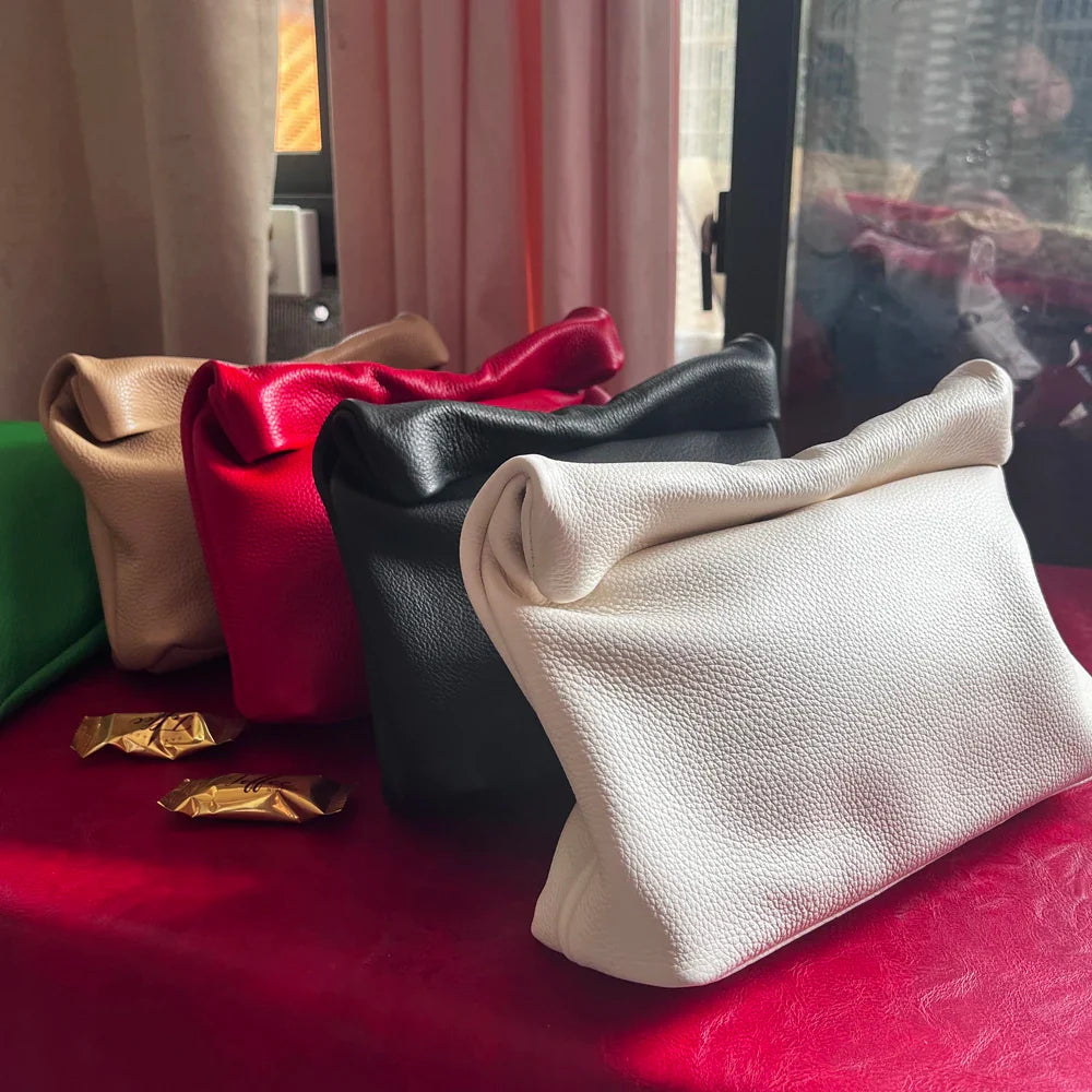 Leather Cowhide Handbag High Quality Leather Women's Foldable Designer Handbag Simple Magnet Handle Bags