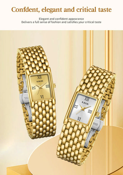 2025 New Gold Women's Watch Luxury Quartz Watch Stainless Steel Bracelet Retro Fashion 30M Waterproof Watch for Women reloj