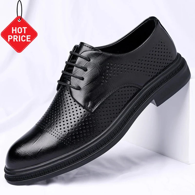 Men's 6cm/8cm Height Increase Breathable Hollow Out Oxford Dress Shoes Leather Formal Business Wedding Groom Shoes for Summer