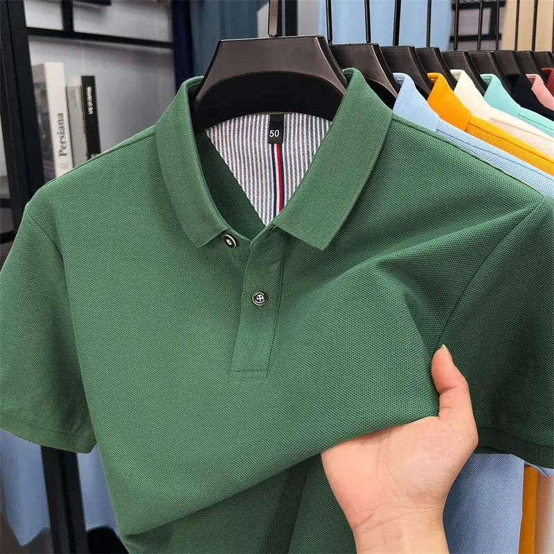 100% pure cotton high-end short sleeve polo shirt men's summer fashion new breathable Korean business casual golf brand T-shirt