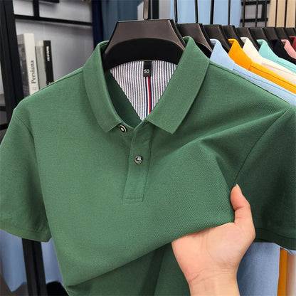 100% pure cotton high-end short sleeve polo shirt men's summer fashion new breathable Korean business casual golf brand T-shirt