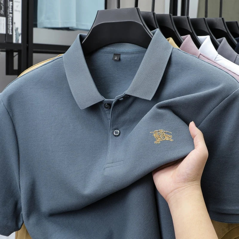 100% high-quality pure cotton men's summer polo T-shirt popular business commuting breathable cozy exquisite luxurious embroider