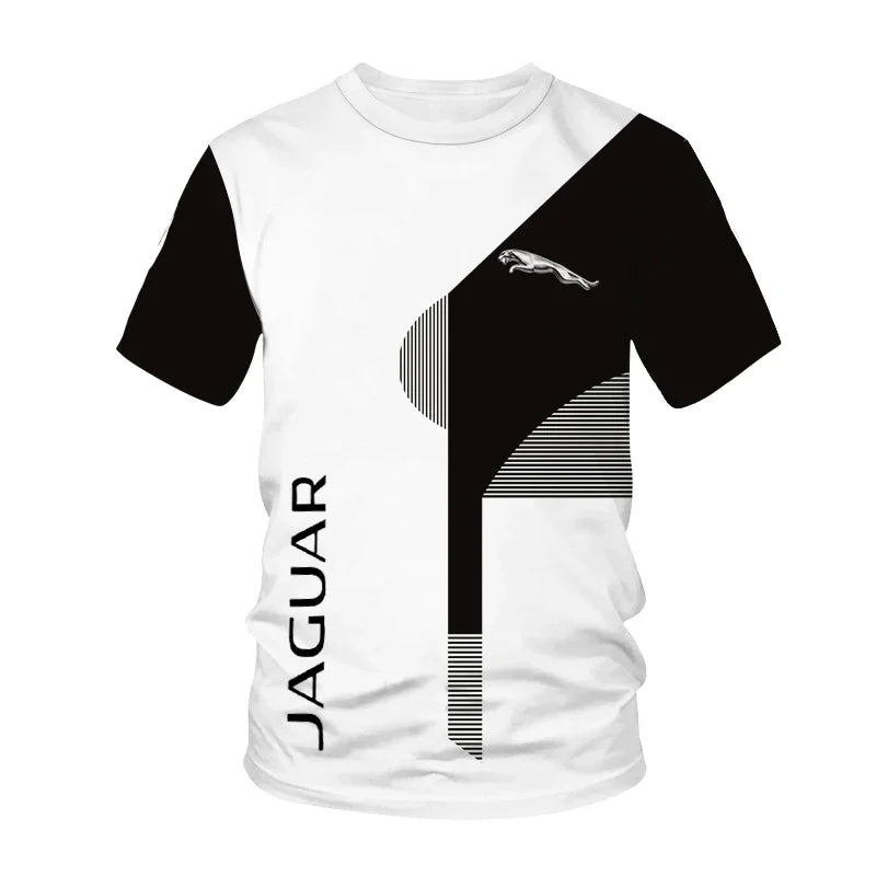 Jaguar men's and women's T-shirts, 3D racing printed streetwear, sports, casual, fashionable, oversized, round neck