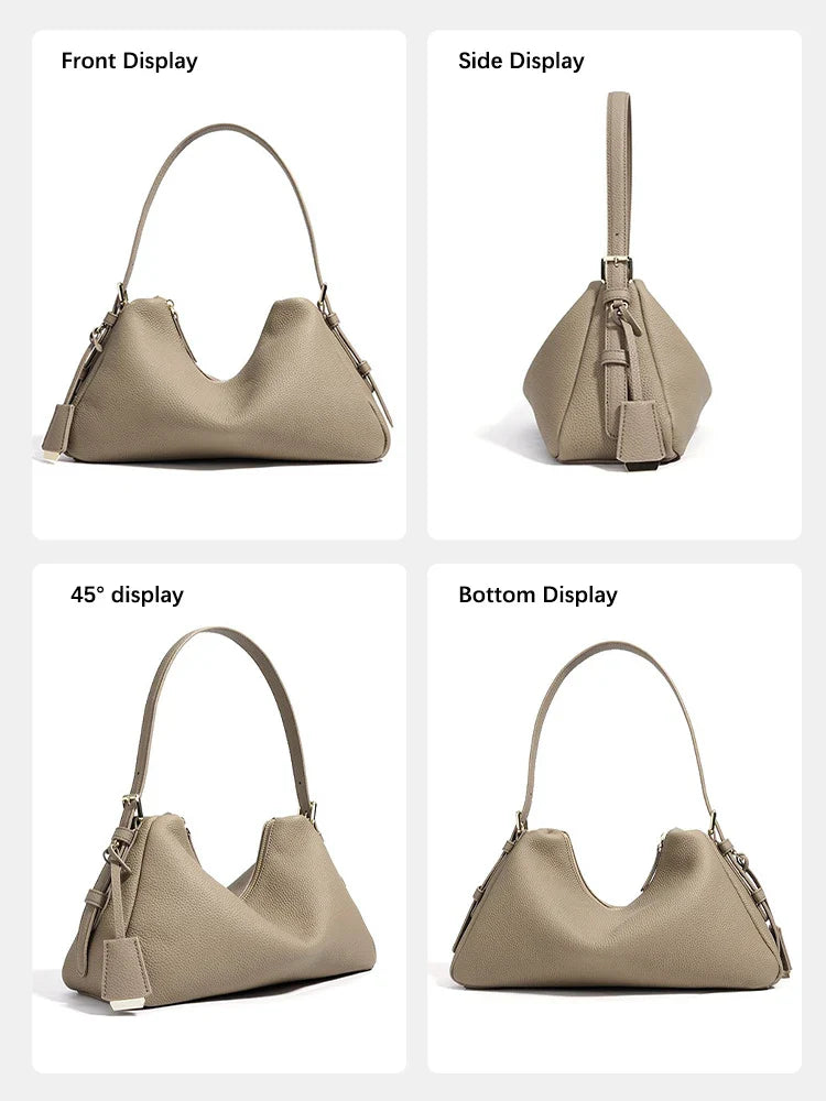 Genuine Leather Satchel Bags For Women Simple Fashion Ladies Underarm Handbag Large Capacity Shoulder Bag 2025 New