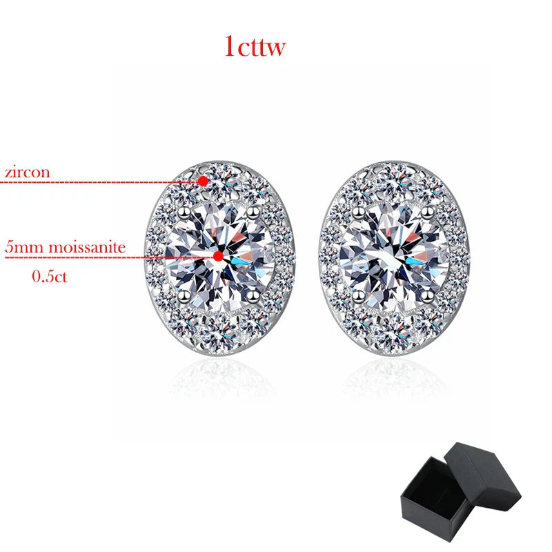 1cttw D Color Moissanite Stud Earrings for Women Oval Design Sparkling Lab Diamond 925 Sterling Silver Jewelry Wholesale