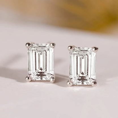 1Carat D Radian Emerald Cut Moissanite Stud Earrings S925 Silver Plated 18K White Gold Rectangle Diamond Earring Studs for Women