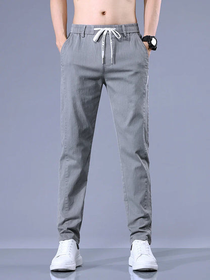 Size 28-38 Thin Casual Pants Mens Slim Simple Cotton Stretch Spring Summer Trousers Elastic Waist Drawstring Jogging Sweatpants