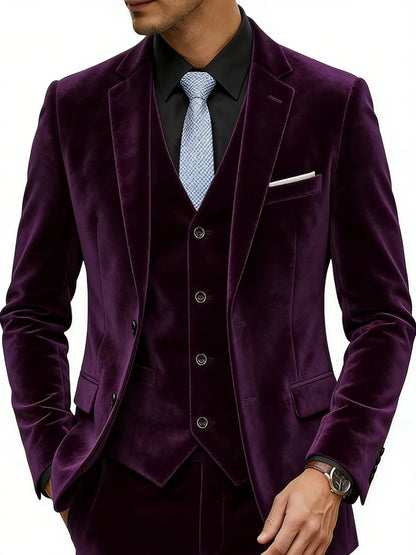 Velvet Elegant Man Suit Set 3 Pieces Host Costumes Warm Long Sleeve Tuxedo For Party Plus Size Handsome Suits Wedding Clothes