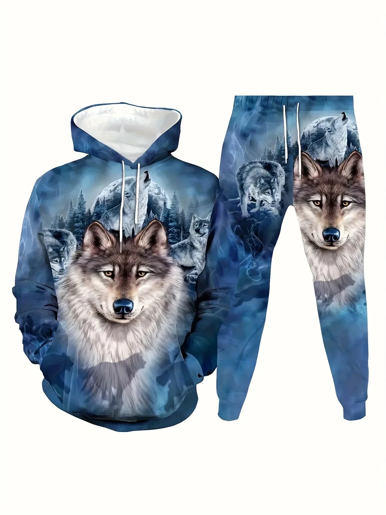 Vintage Men's Hooded Hoodies 3D Printed Battle Animal Pattern Sweatshirt Drawstring Sport Long Sleeve Tops Casual Men's Set
