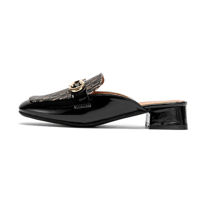 Buckle Mules for Women Round Toe Backless Flat Mules Slides Mules Shoes Ladies Slip-on Loafers students