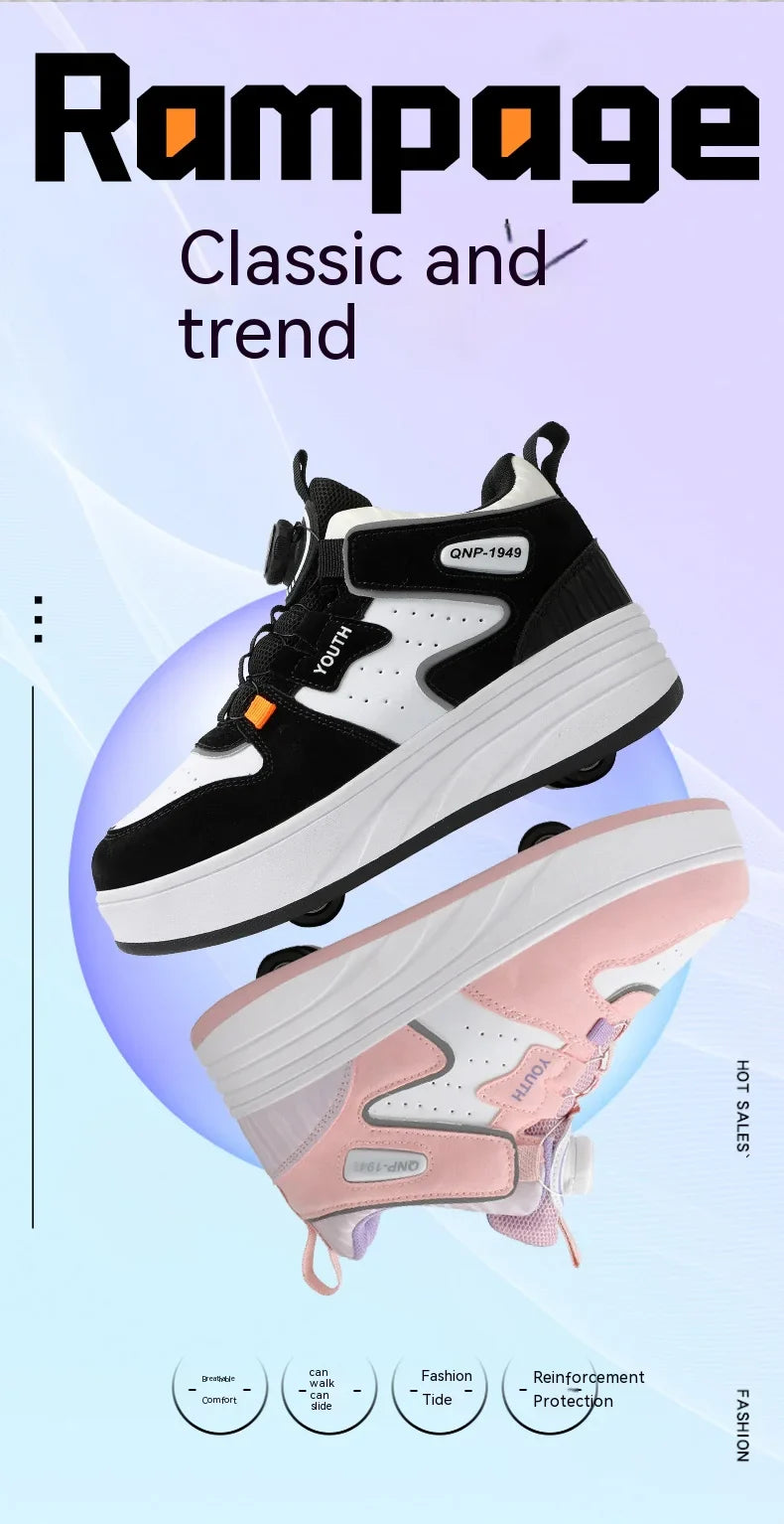 Students children's shoes four wheel light shoes Boys invisible roller shoes large size outdoor sports walking shoes women