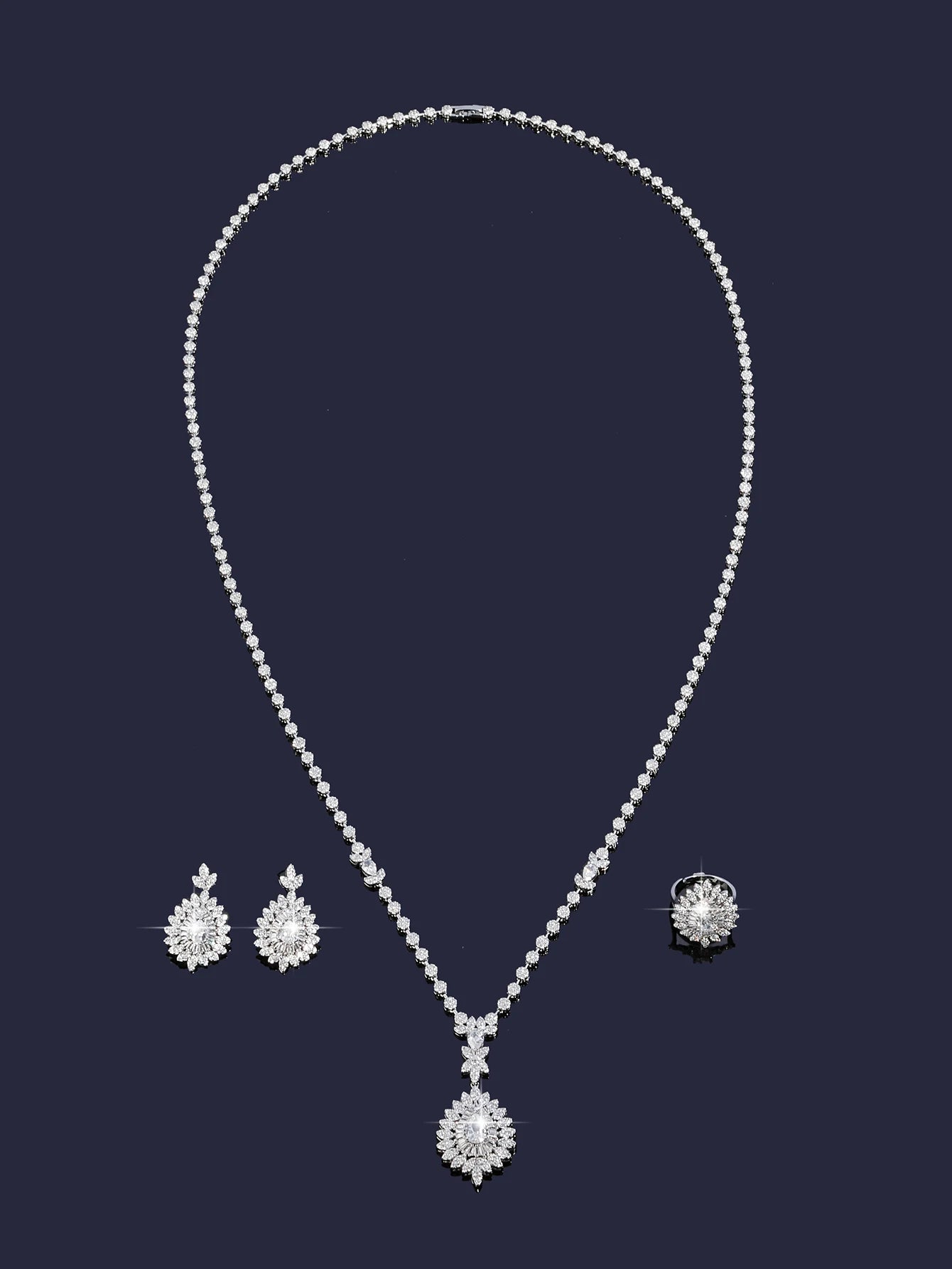 Trendy Sweater Cubic Zircon Long Chian Necklace Jewelry Sets for Women Party Luxury Wedding Bridal Jewellery Accessories
