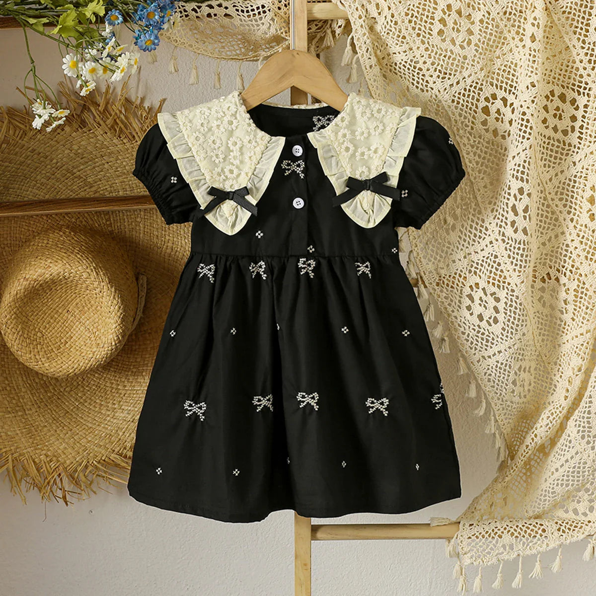 1-6Yrs Casual Summer Kids Girls Dress Floral Kids Clothes Ruffled Collar Purple Baby Girl Princess Dress New Flower Girl Dresses