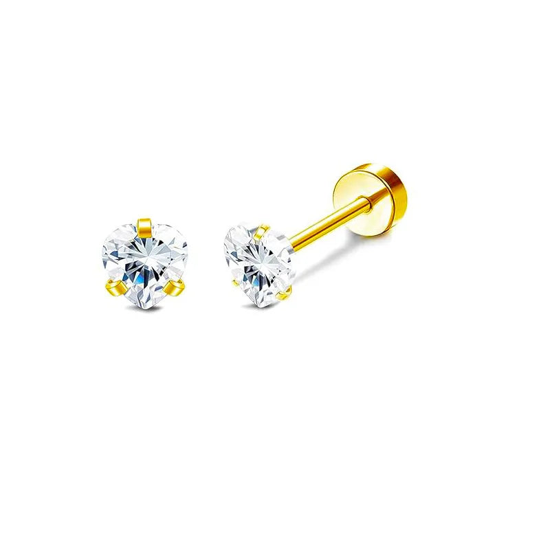 2PCS/Set Stainless Steel Gold Flower Cross Stud Earrings for Women Cute Mini Pearl Earrings Tragus Cartilage Piercing Jewelry