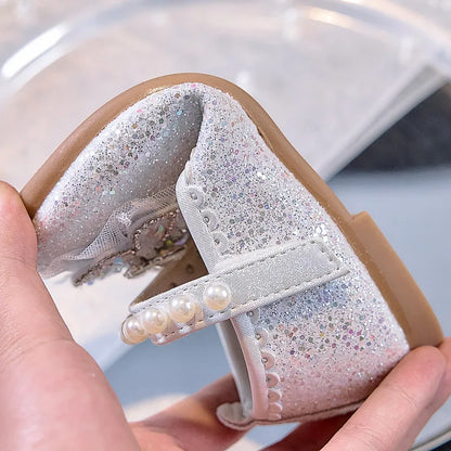 Bowtie Kids Leather Shoe Fashion Causal Sequins Children Causal Wedding Flat Shoes Autumn Girl Princess Shoes