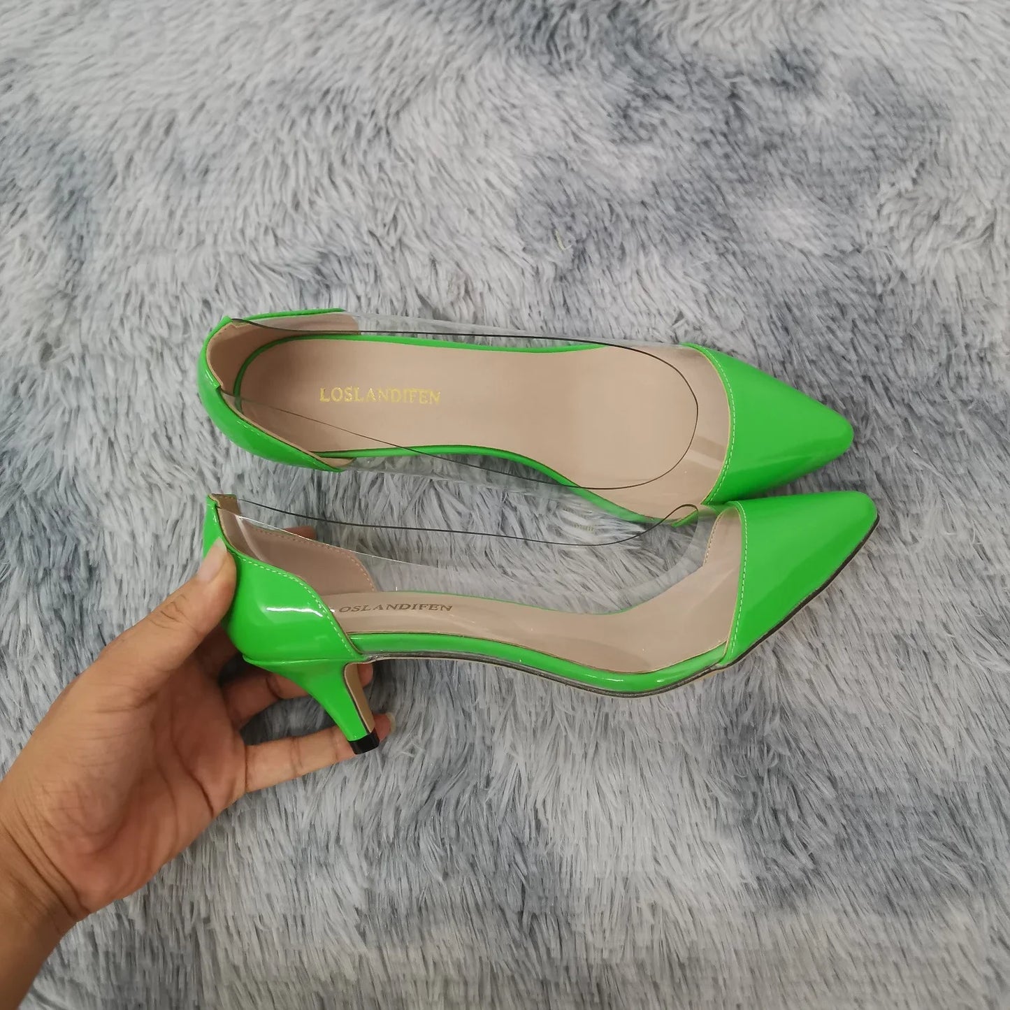 Women Pumps Spring Autumn PVC Transparent 5cm Low Heels Sexy Pointed Toe Slip-on Thin High Heels Party Wedding Shoes