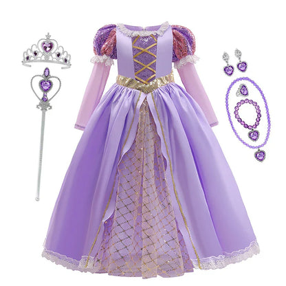 Girls Rapunzel Dress Kids Tangled Disguise Carnival Girl Princess Costume Birthday Party Gown Outfit Clothes 2-10 Years