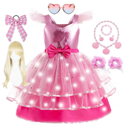 Princess Girls Rosy Movie Tutu Dress for Girl Letter B Birthday Party New Year Christmas Costumes Margot Ken Robbie